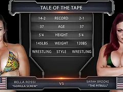 Gals Grappling with Bella Rossi against Sarah Brooke and harsh strap-on hump for the fool