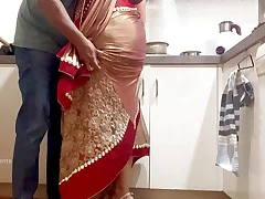 Indian Duo Romance in the Kitchen - Saree Romp - Saree hoisted up and Bum Smacked