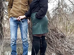 Wringing my mommy in law's yam-sized booty in a leather microskirt before she helps me piss outside